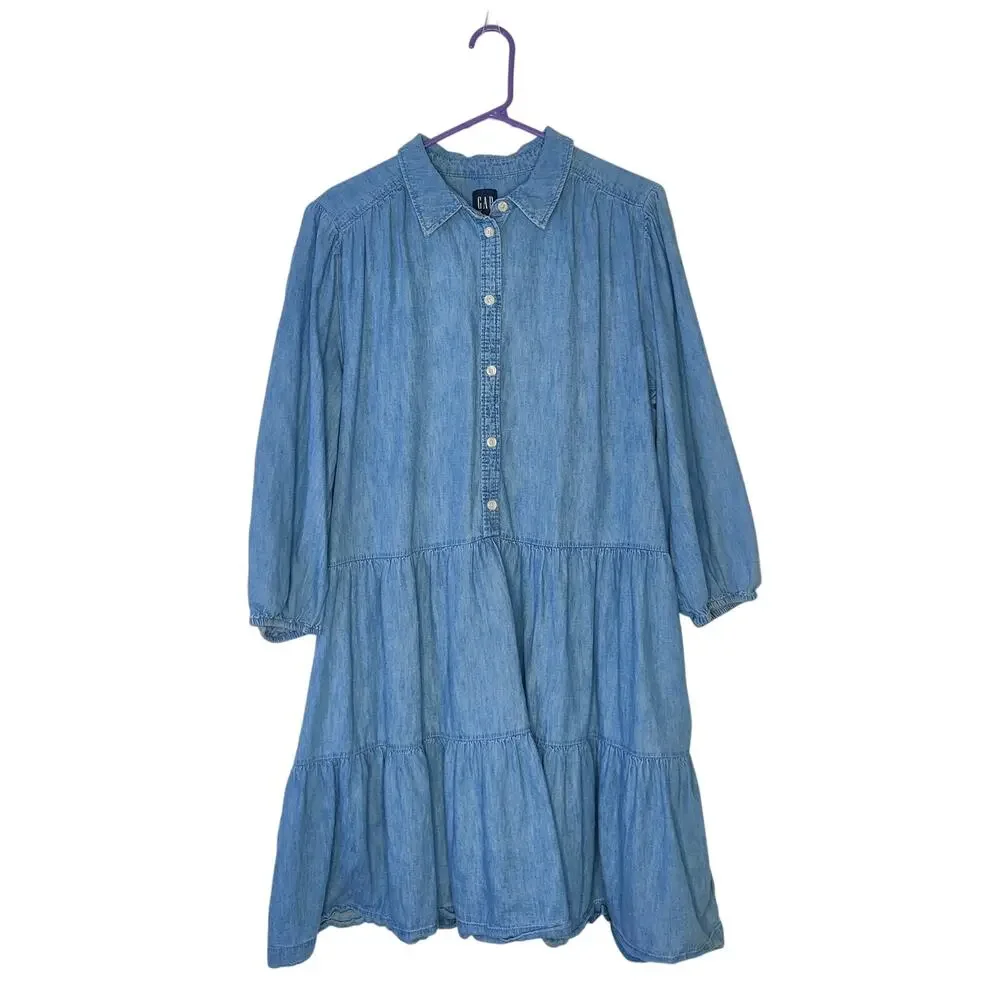 loft denim midi dress Drop Waist Drop_2_FW24 Color:dusty-blue measured from a size V-Neck Long Sleeve Pleated